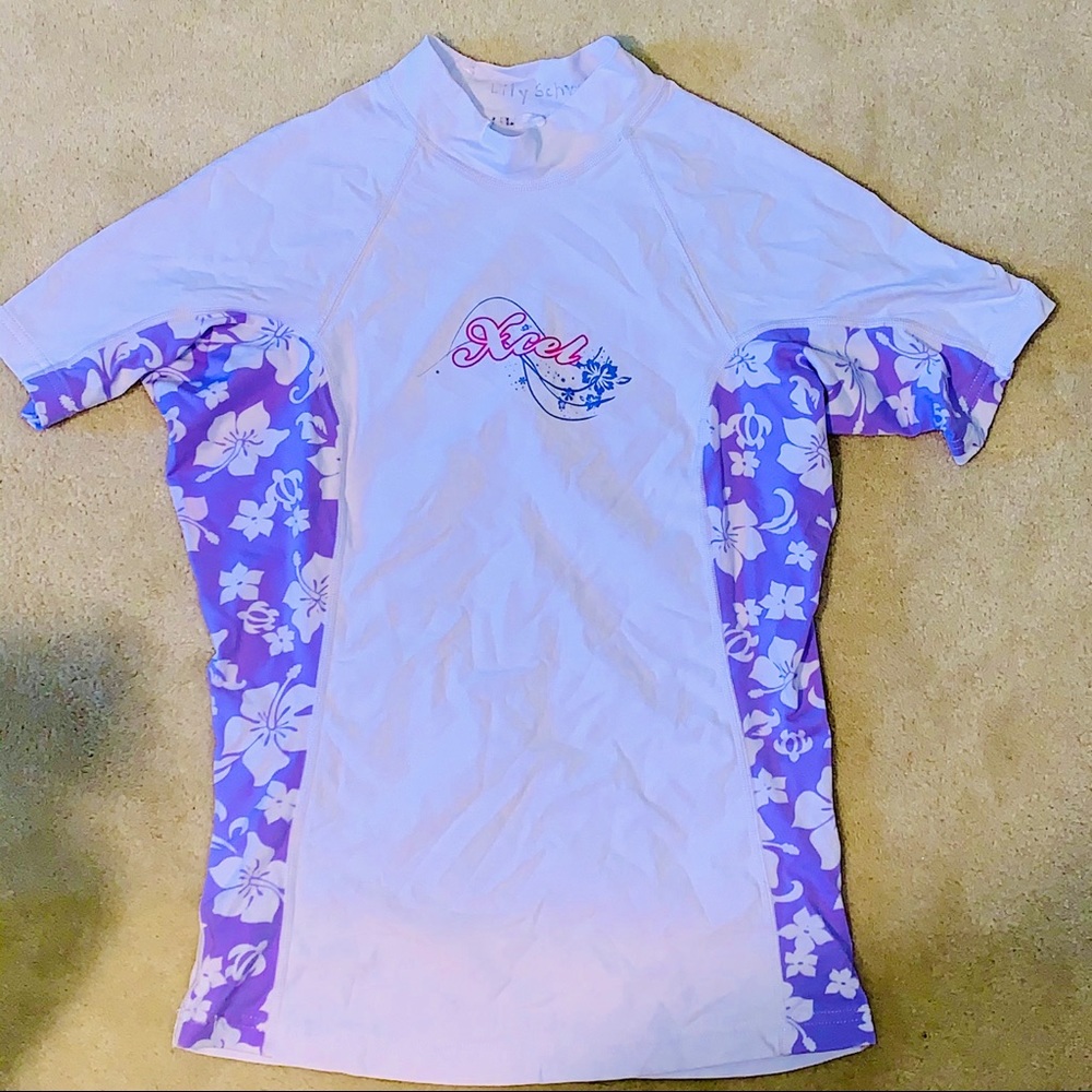 XCEL White and Purple Rashguard Swim Shirt